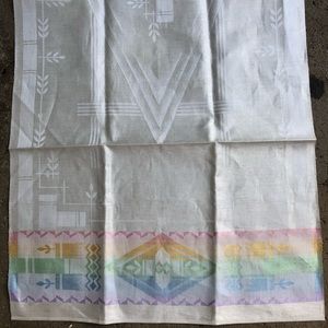 Vintage German Linen Art Deco damask Runner / Towe